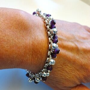 Silver and Purple Beaded Bracelet
